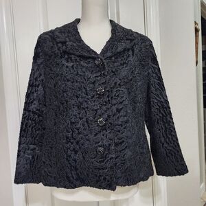 Vintage Black Persian Lamb Fur Jacket and Muff, pre-owned.